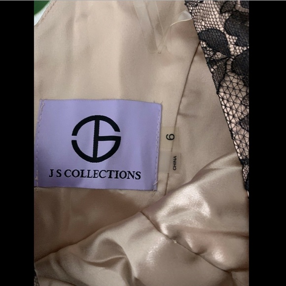 NEW $288 JS COLLECTIONS Lace &‎ Crepe Peplum Gown Black/Nude [SZ 6 ] - Picture 3 of 8